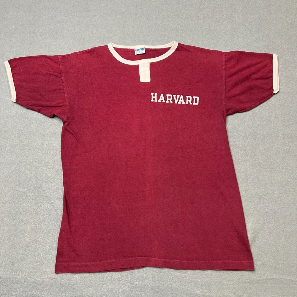 Vintage 70s Champion T-Shirt Men M Red Harvard University Rowing Crew Jersey